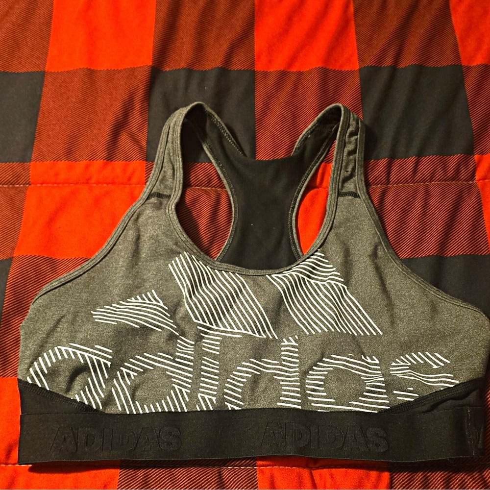 adidas Women's Racerback Sports Bra Gray/Black Medium Support Stretch, Womens M